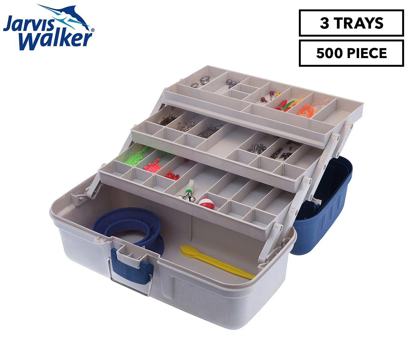 Jarvis Walker 500-Piece 3-Tray Fishing Tackle Box Kit