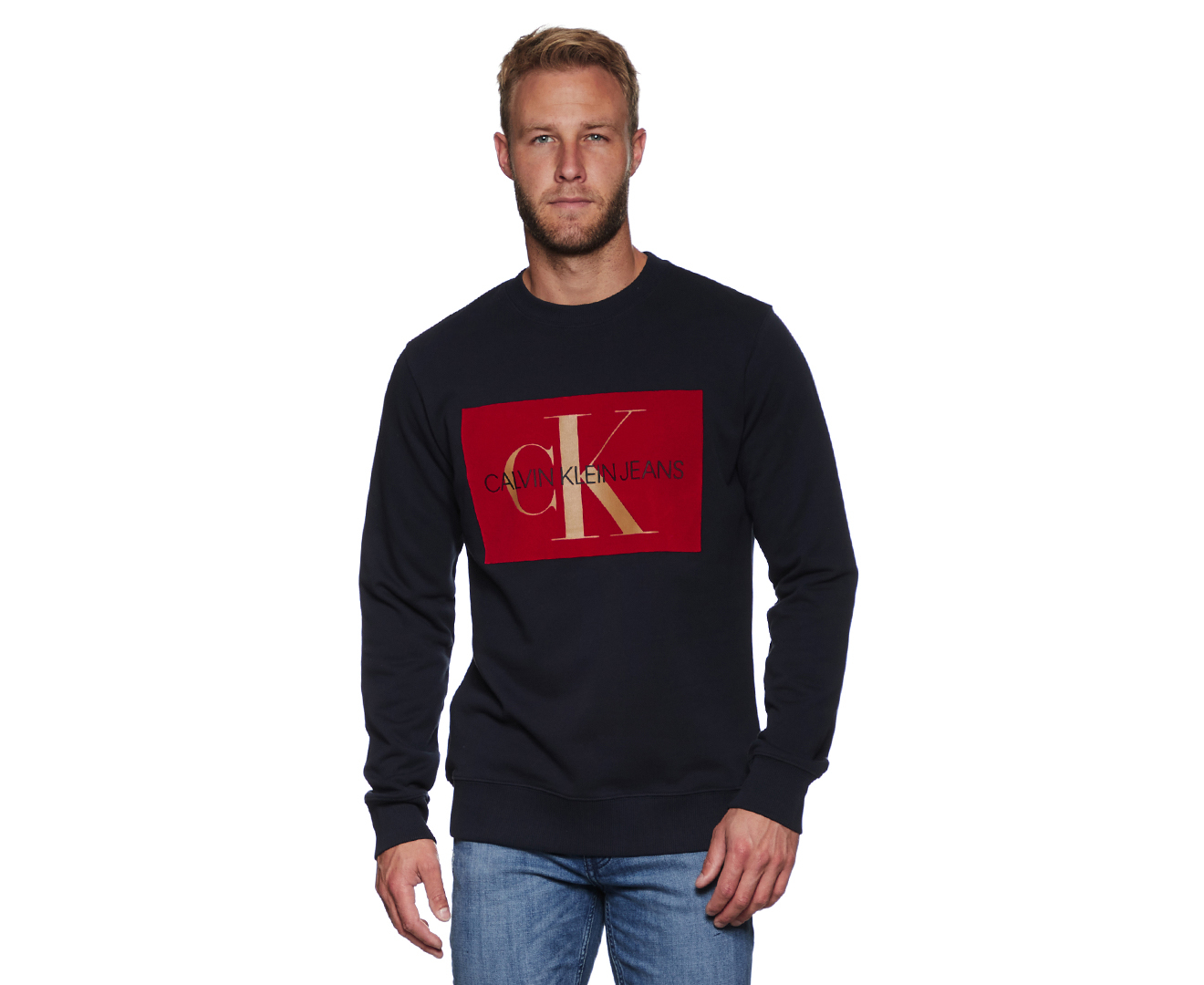 Calvin Klein Jeans Men's Flock Monogram Box Sweater - Night Sky | Catch ...