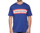 Calvin Klein Jeans Men's Chest Stripe Institute Tee / T-Shirt / Tshirt - Blue/White/Coral