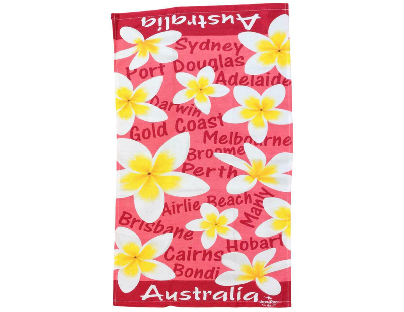 Australia Australian Souvenir Tea Towels 100% Cotton Linen Weave Flag Map Gift - Australia - Frangipani