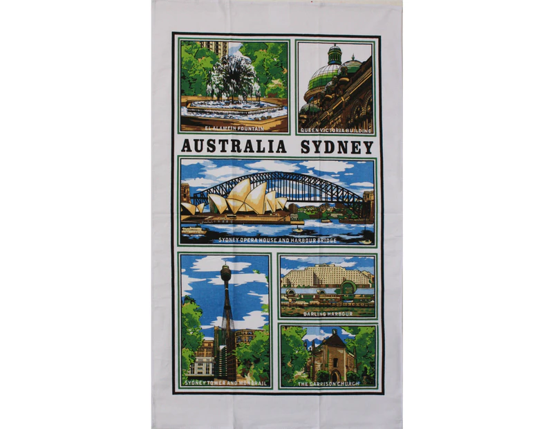 Australia Australian Souvenir Tea Towels 100% Cotton Linen Weave Flag Map Gift - Travel - Sydney A