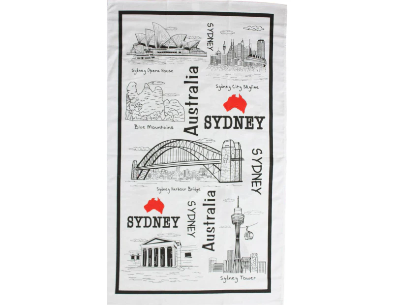Australia Australian Souvenir Tea Towels 100% Cotton Linen Weave Flag Map Gift - Travel - Sydney B