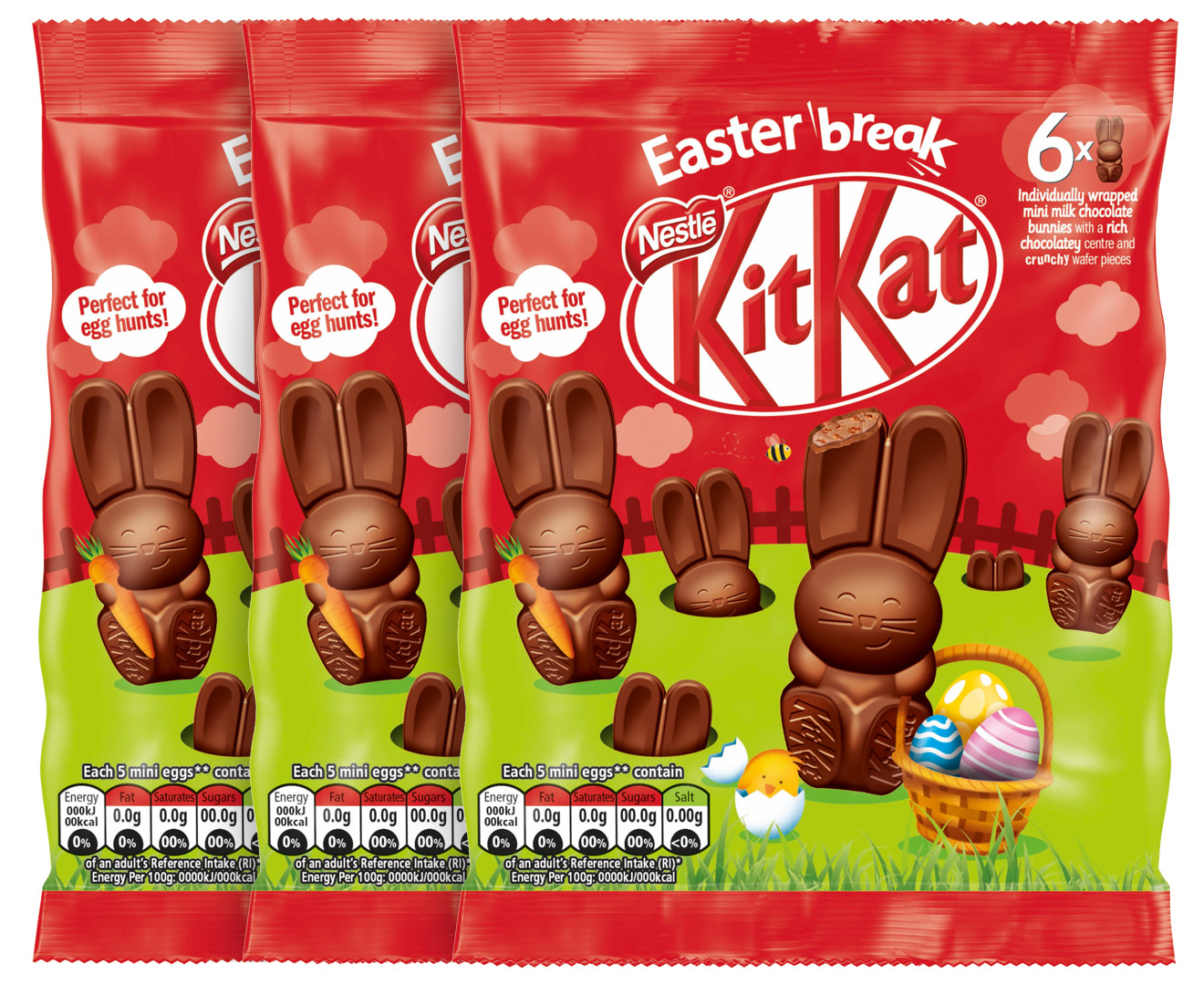 3 x Nestlé Kit Kat Mini Easter Chocolate Bunny 66g