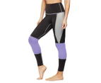 MoreBody Women's Gracilis High-Waisted Leggings / Tights - Steely Grey/Black/Purple