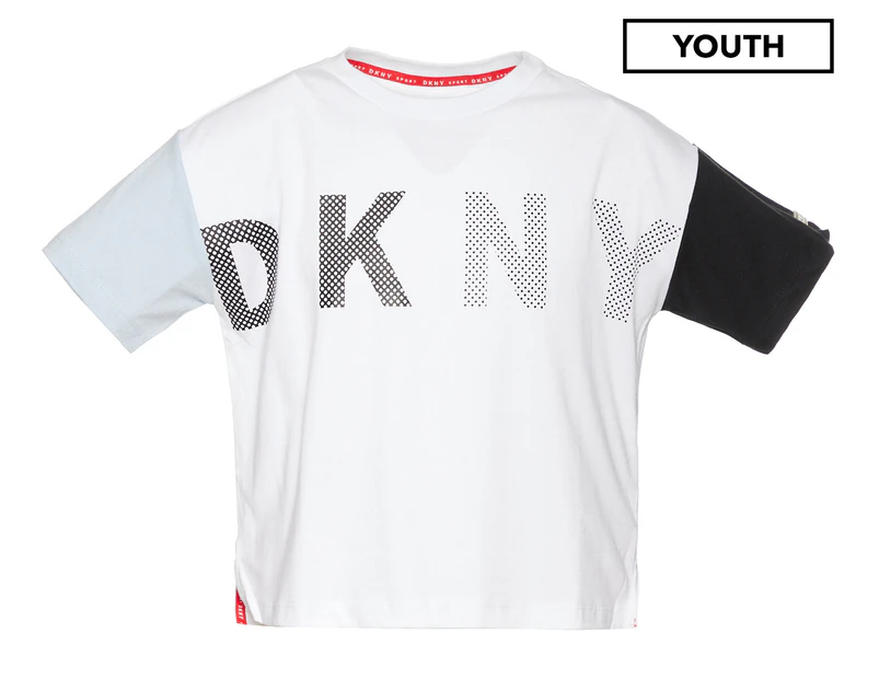 DKNY Youth Girls' Color Block Top Tee / T-Shirt / Tshirt - Bright White