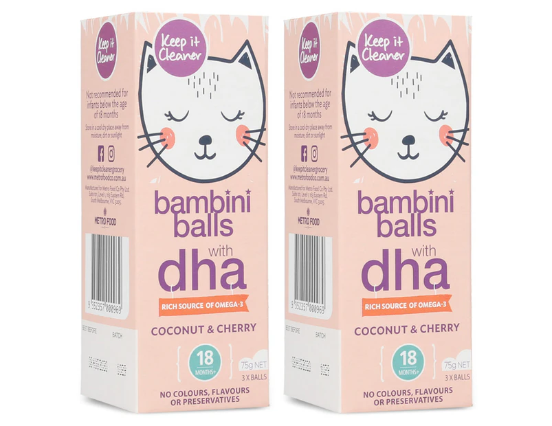 2 x Keep It Cleaner Bambini Balls w/ DHA Coconut & Cherry 75g
