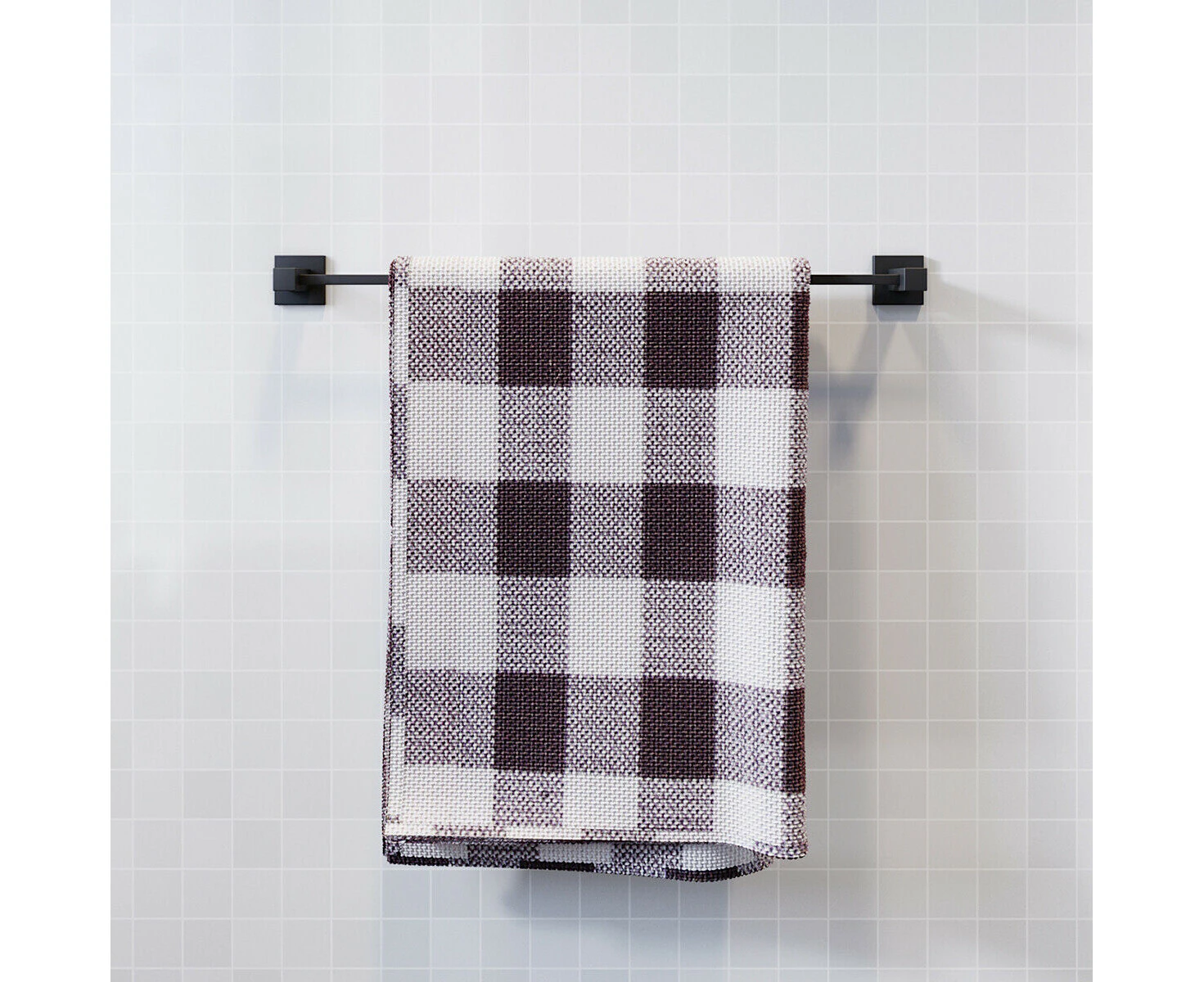 ELEGANT Shower Single Square Towel Rack Matt Black Wall Mounted Bathroom Towel Holder, Stainless Steel,600x75x50mm