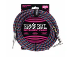 Ernie Ball 6063 25ft Black-Red-Blue-White Braided Instrument Cable - 1 Right Angle