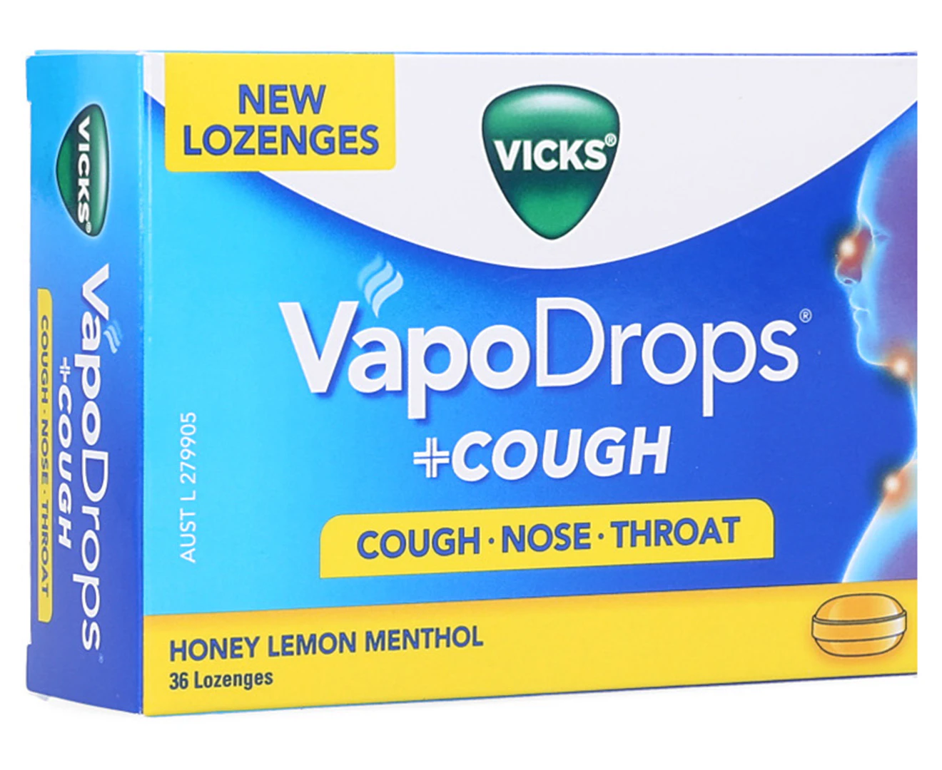 36pk Vicks Vapodrops + Cough Lozenges Honey Lemon Menthol