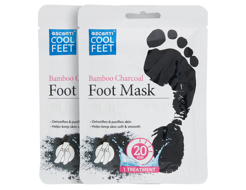 2 x Escenti Cool Feet Bamboo Charcoal Foot Mask