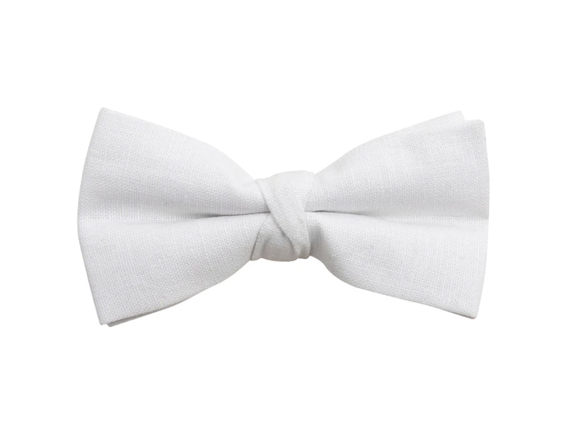 Dobell Mens White Linen Bow Tie Pre-Tied