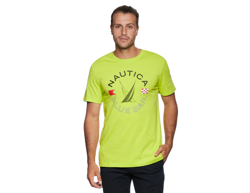 Nautica Men's Blue Sail Graphic Tee / T-Shirt / Tshirt - Tropic Lime