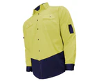 BigBEE New Design Hi Vis Shirt COTTON DRILL WORK WEAR Air Vents UPF 50+ LONG SLEEVE - YELLWO/NAVY