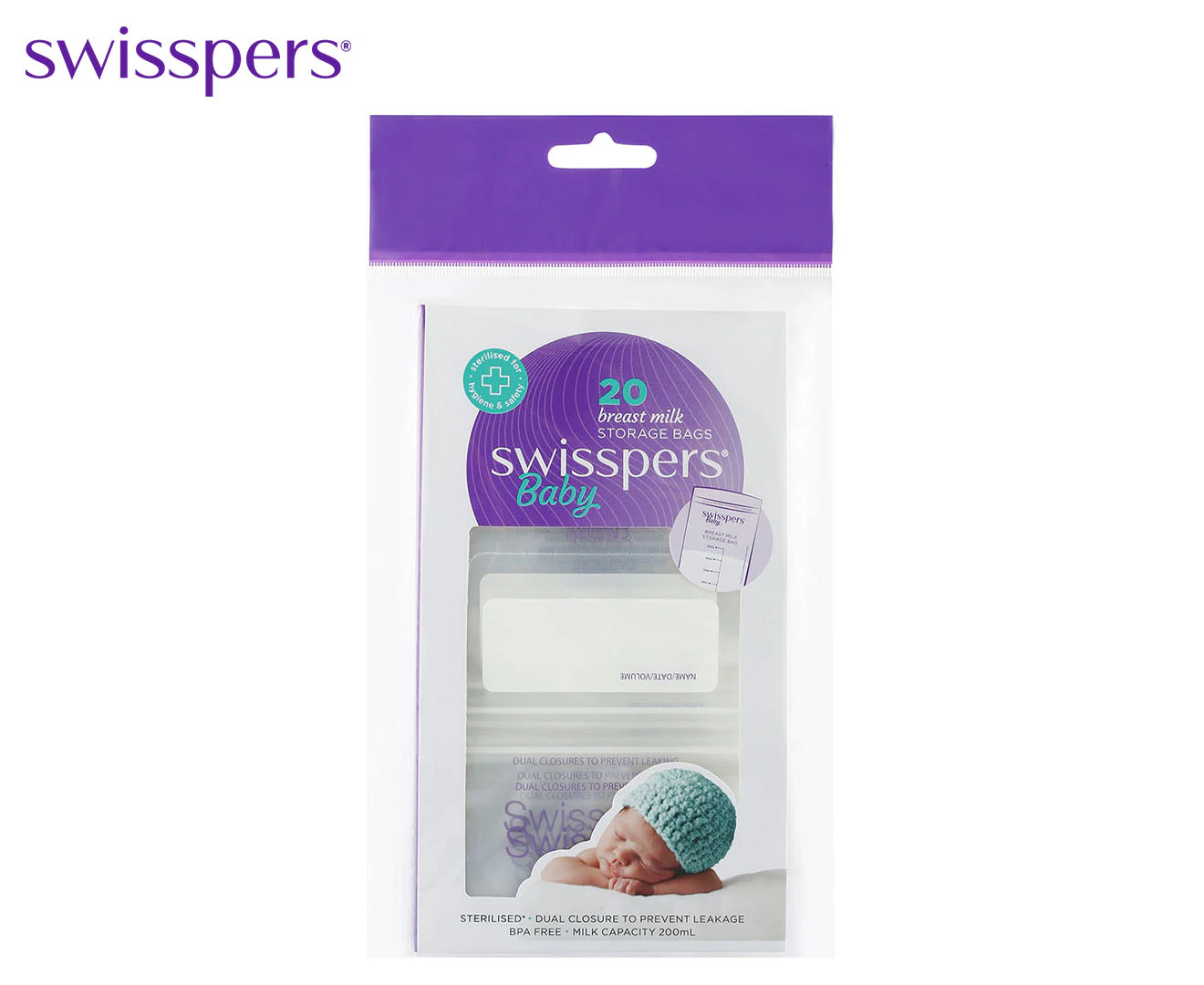 20pk Swisspers Baby Breast Milk Storage Bags