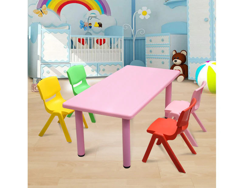 120x60cm Kid's Adjustable Rectangle Pink Table & 4 Mixed Chairs Set