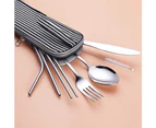 Travel Utensils Reusable Silverware Set To Go Portable Cutlery Set with a Waterproof Carrying Case for Lunch Boxes Workplace Camping Picnic Black Strip Bag