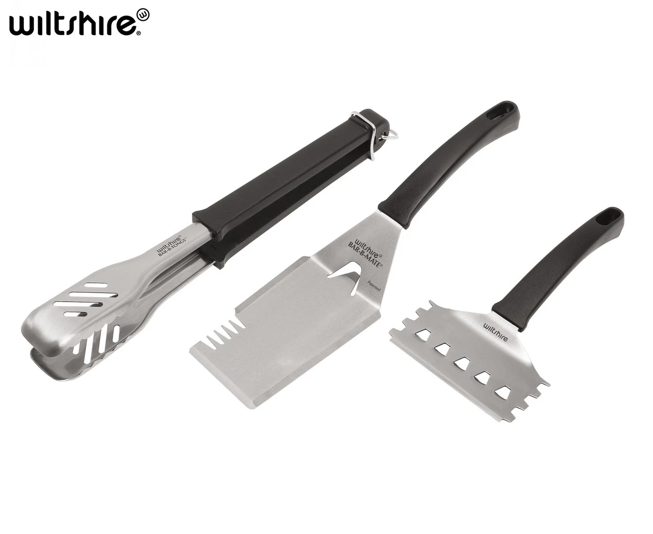 3pc Wiltshire Bar-B Barbeque/BBQ Cook & Clean/Cleaning Kit Tongs/Scraper/Spatula