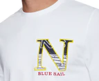 Nautica Men's Blue Sail Navigate Letter Print Long Sleeve Tee / T-Shirt / Tshirt - Bright White