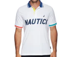 Nautica Men's Blue Sail Hydro Race Navtech Applique Polo Tee / T-Shirt / Tshirt - Bright White