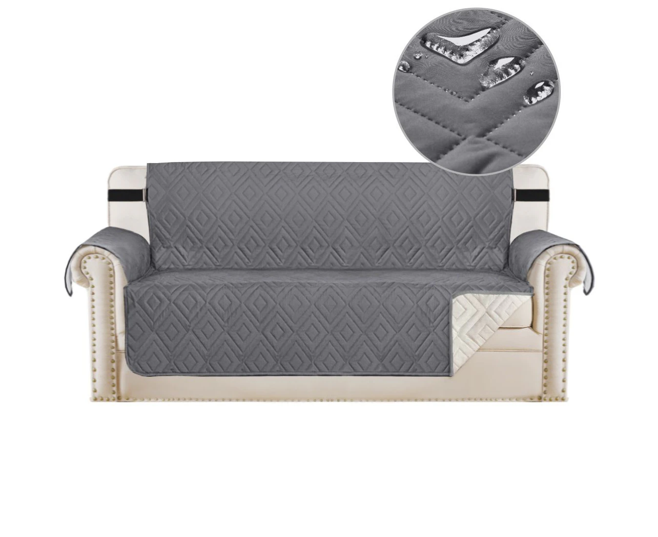 Couch Cover Water Repellent Cotton Finishing Quilted Furniture Sofa Protector Cover Pet Friendly, Multi Size 1/2/3 Seater and Recliner, Grey/Beige - Grey/Beige