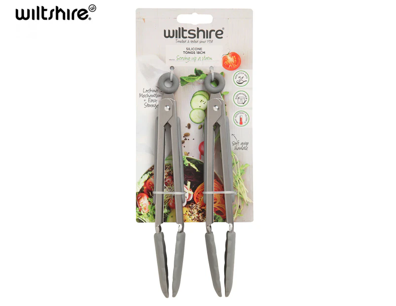 Wiltshire 18cm Silicone Tongs 2-Pack - Grey/Stainless Steel