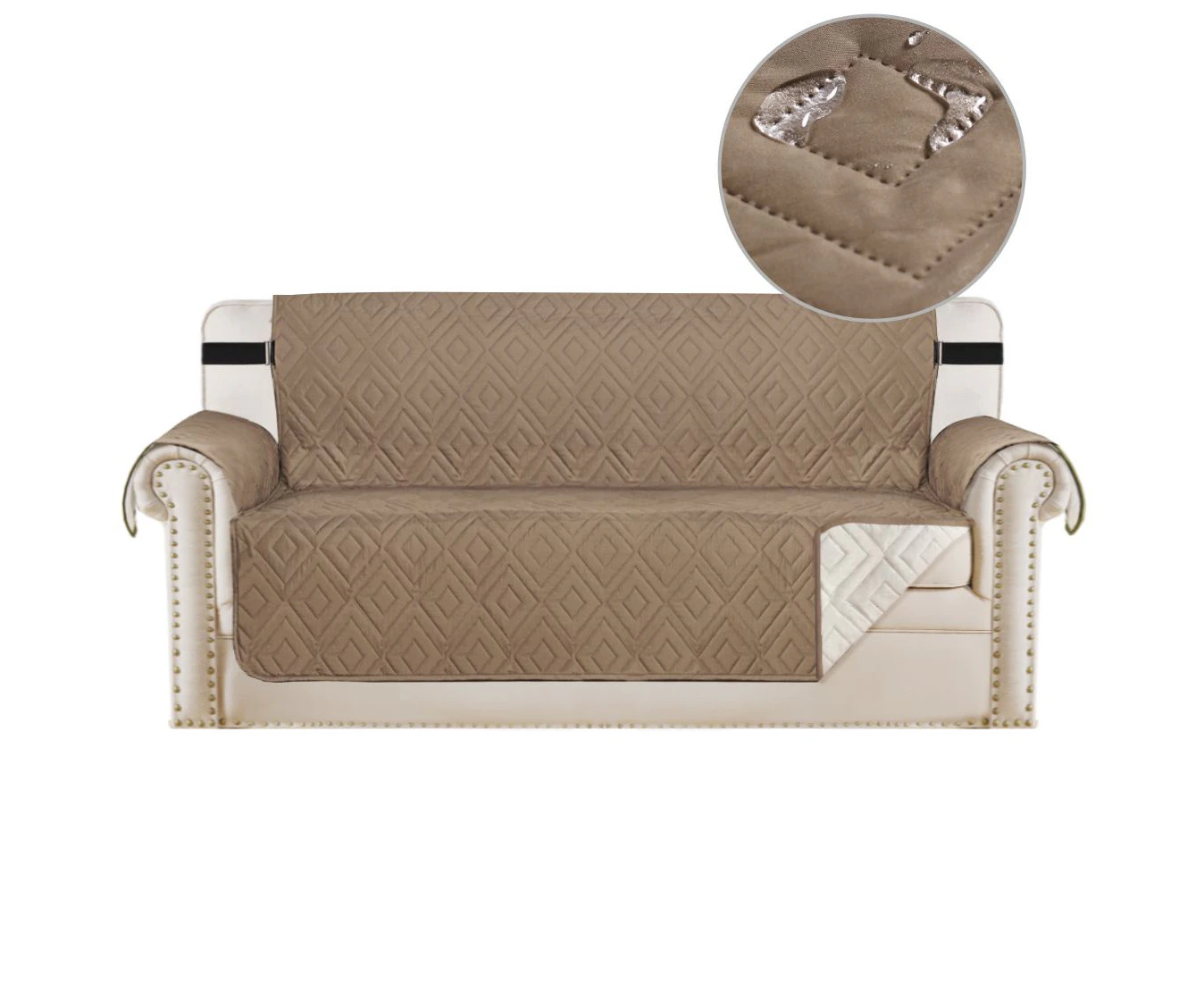 Quilted Sofa Cover Slip covers Couch Cover for 1/2/3/ Seater and Recliner, Furniture Protector Cover,with Elastic Straps on Back, Taupe/Beige - Taupe/Beige