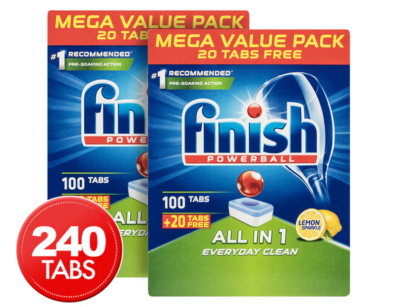 2 x 120pk Finish Powerball All In 1 Everyday Clean Dishwashing Tabs Lemon Sparkle
