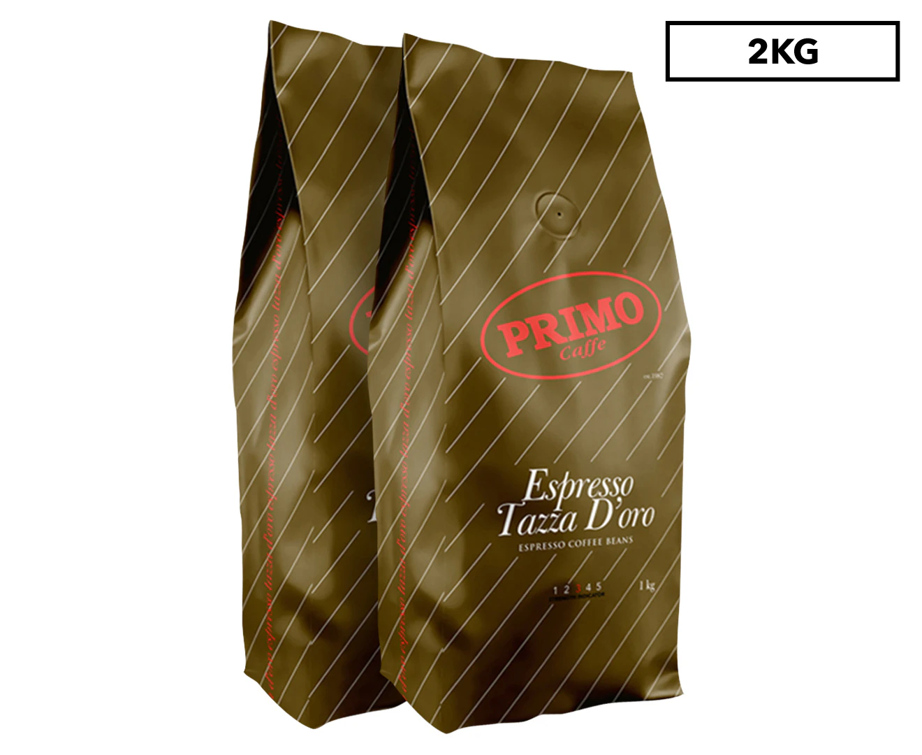 2 x Primo Caffe Espresso Tazza D'oro 1kg Coffee Beans Light Roast Int 3 Hot Drink