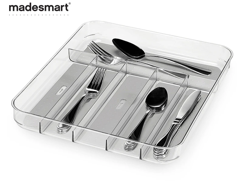 Madesmart 6-Compartment Soft Grip Cutlery Tray - Clear/Grey