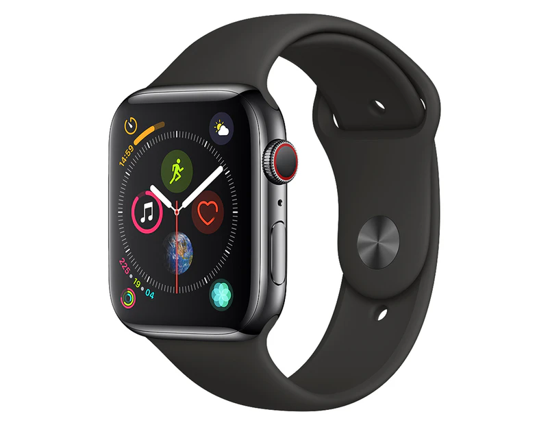 Apple Watch Series 4 GPS + Cellular, 44mm Stainless Steel Case w/ Sport Band
