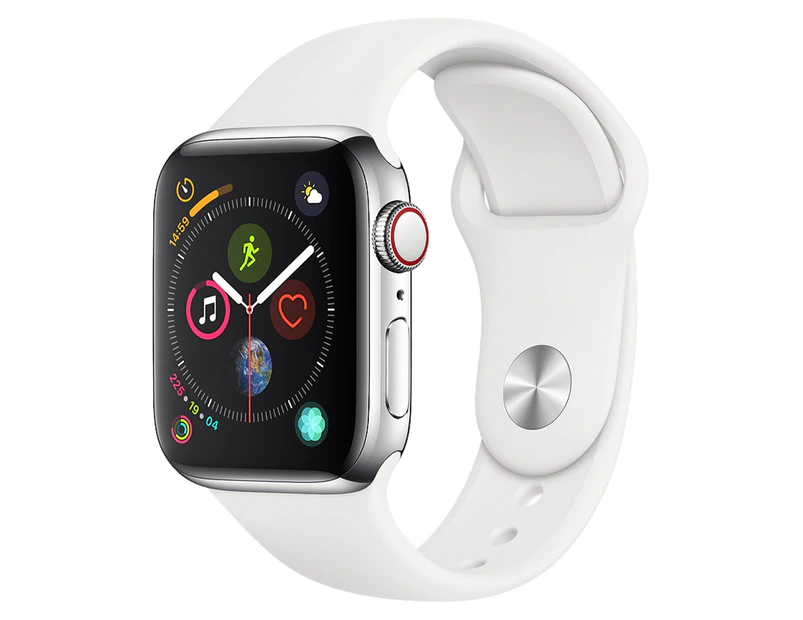 Apple Watch Series 4 GPS + Cellular, 40mm Stainless Steel Case w/ Sport Band