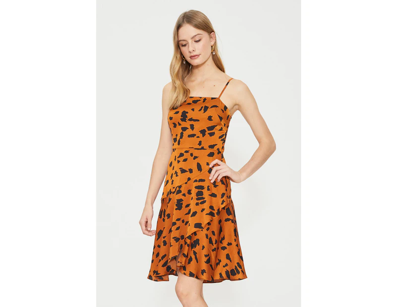 COOPER ST Wild Cat Wrap Mini Dress Print Light in Burnt Orange