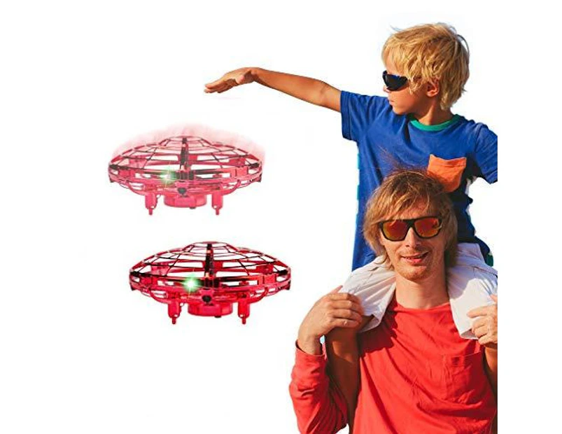 WIWU 2Packs Flying Toy Drones Hand Operated Mini Drone Helicopter Toys for Boys and Girls Red