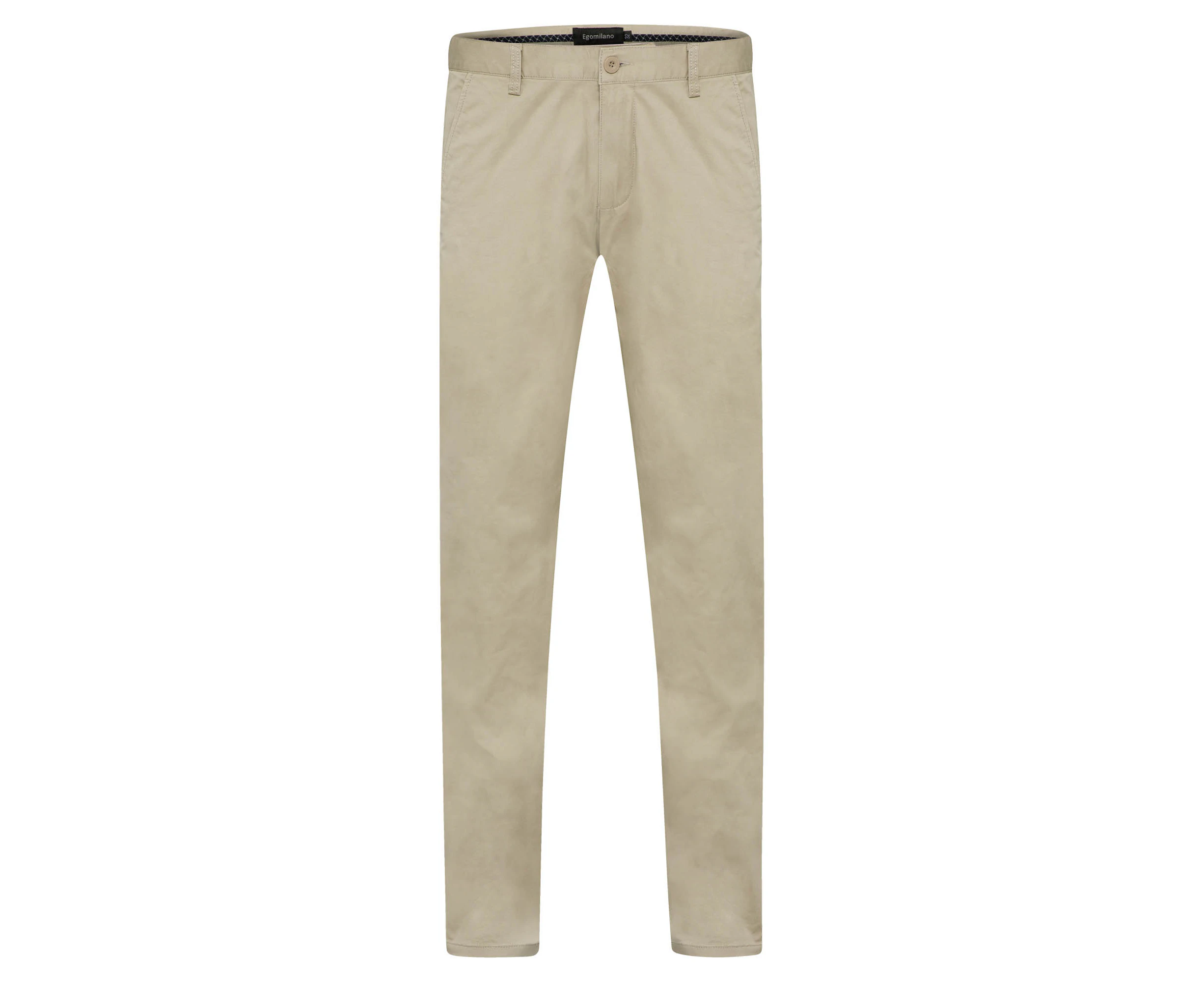 Egomilano Mens Chino Long Pants Solid Slim Fit Casual Smart Wear -Beige Khaki