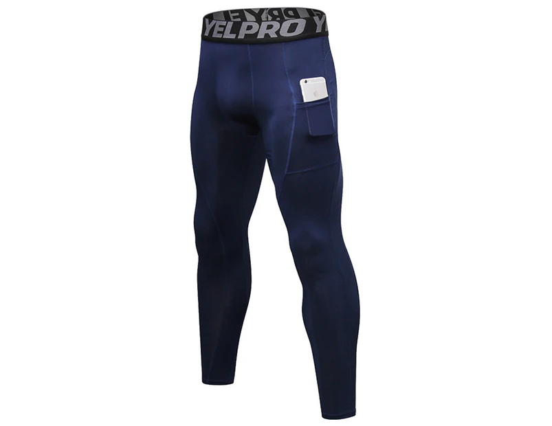 WIWU Men Compression Pants Sports Tights Leggings Base Layers Workout Running - Navy Blue
