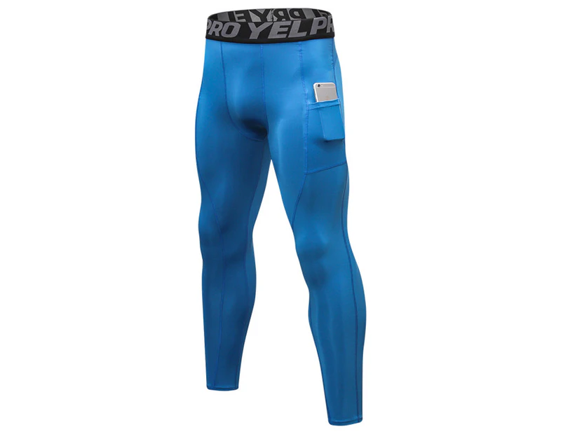 WIWU Men Compression Pants Sports Tights Leggings Base Layers Workout Running - Blue