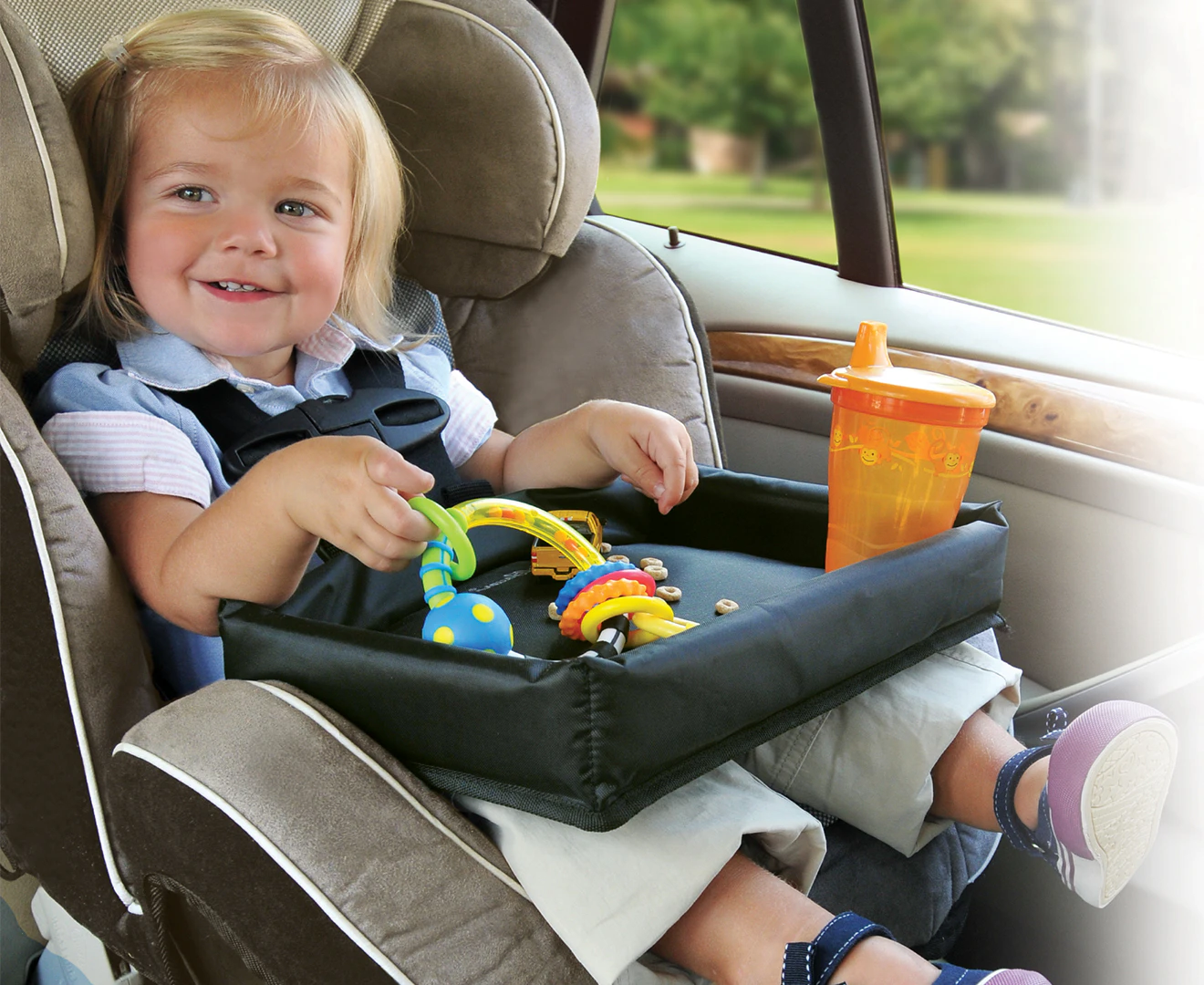 Playette Baby/Toddlers Travel Snack/Playing Car Lap Tray w/ Elastic Loop Black