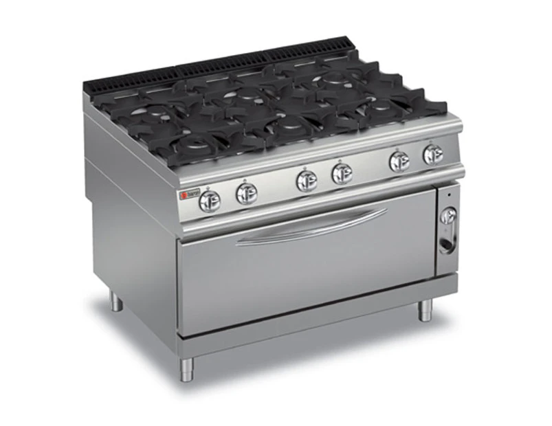 Baron Six Burner Gas Cook Top With Full Length Gas Oven - Silver