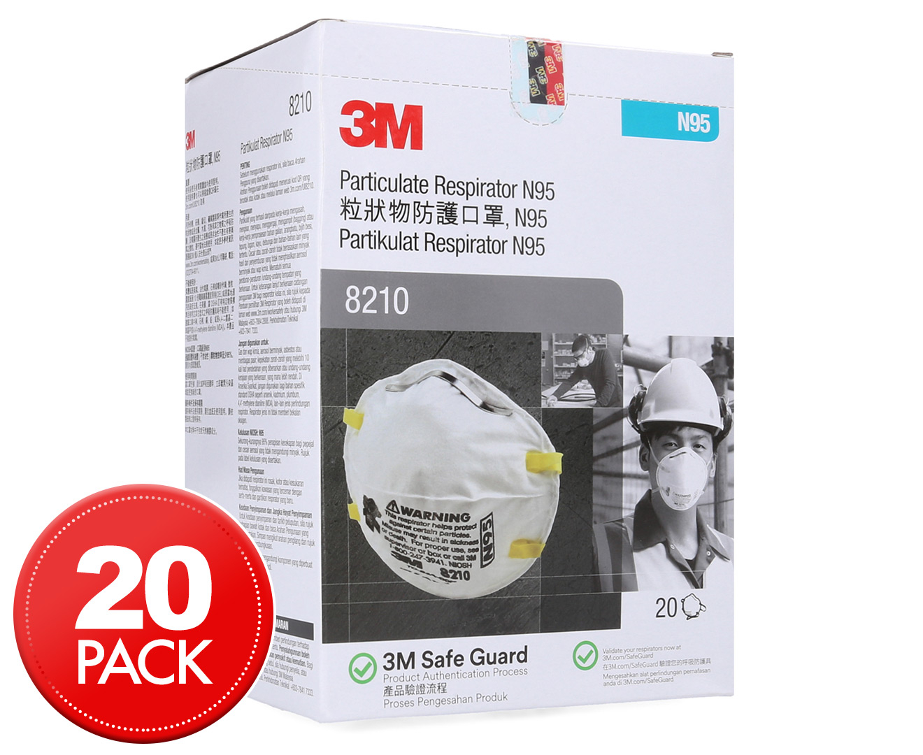 3M Face Masks 20-Pack - N95 8210 Particulate Respirator | Catch.com.au