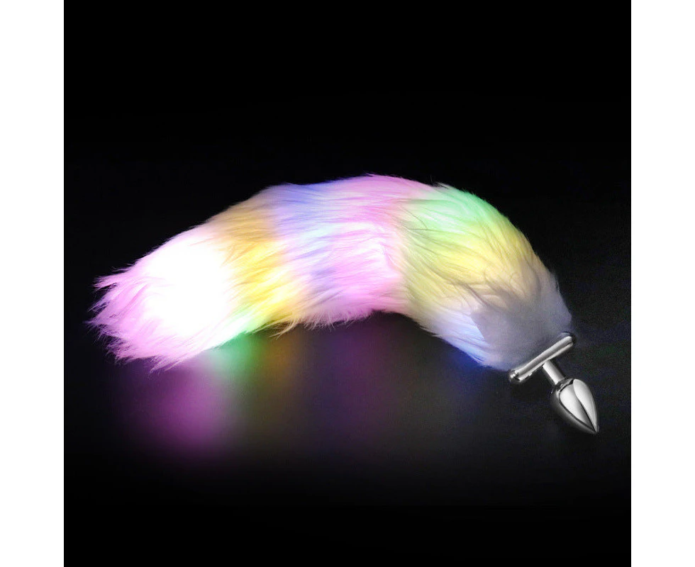 RY LED Lighting Fox Tail Stainless Steel Anal Plug Butt Plug Furry Tail Cosplay 3 Colors x 2 Size - White