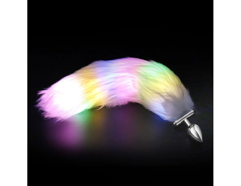 RY LED Lighting Fox Tail Stainless Steel Anal Plug Butt Plug Furry Tail Cosplay 3 Colors x 2 Size - White