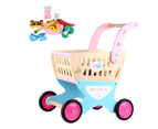 Kids Toddler Wooden Shopping Cart Toy Shopping Trolley Pretend Play Shop Role Play