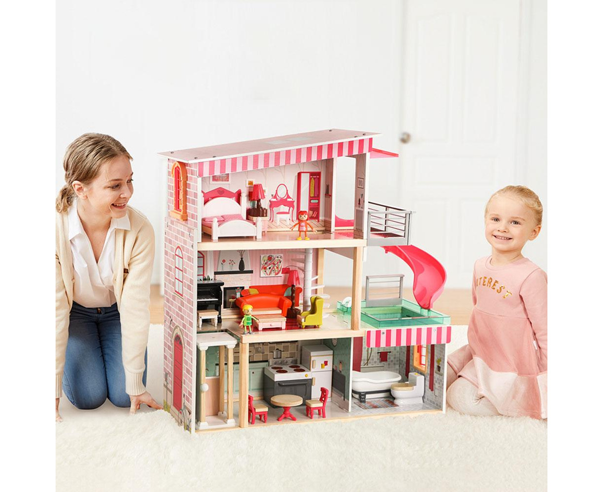 Deluxe Wooden Dream Dollhouse Role Play House Full Set Furniture ...