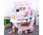 Girls Role Play Toys 14 Pcs Wooden Ice Cream Cart - Includes Ice Cream, Popsicles, Cones, Scoop and Cart