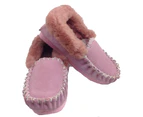 100% Sheepskin Moccasins Slippers Winter Casual Genuine Slip On UGG Non-Slip - Pink