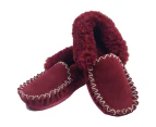 100% Sheepskin Moccasins Slippers Winter Casual Slip On Shoes - Red