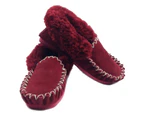 100% Sheepskin Moccasins Slippers Winter Casual Slip On Shoes - Red