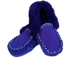 100% Sheepskin Moccasins Slippers Winter Casual Slip On Shoes - Purple