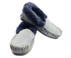 100% Sheepskin Moccasins Slippers Winter Casual Slip On Shoes - Grey