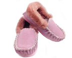 100% Sheepskin Moccasins Slippers Winter Casual Genuine Slip On UGG Non-Slip - Pink